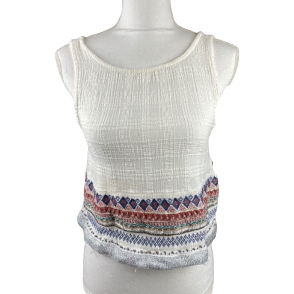 Ecote Beaded Linen Open Back Tank Top A14 - Picture 3 of 16